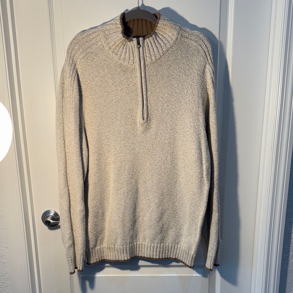 Columbia Men's Cream Sweater with Half-Zip Size XL Heavy